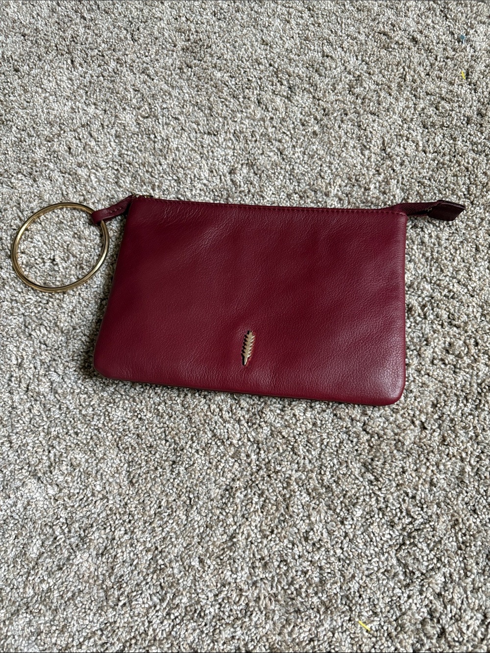 Leather Wristlet Clutch in Wine with Gold Ring Accent